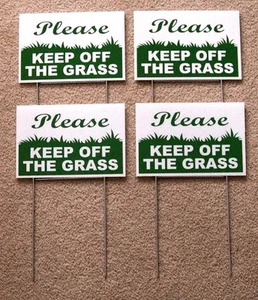 4 PLEASE KEEP OFF THE GRASS 6"X9" Plastic Coroplast Signs w/ Stakes g/w - Picture 1 of 1