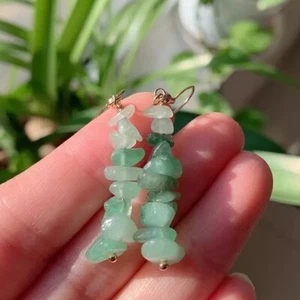 Prehnite, Pale Green Stone, Rock Style Dangle Earrings - Picture 1 of 3