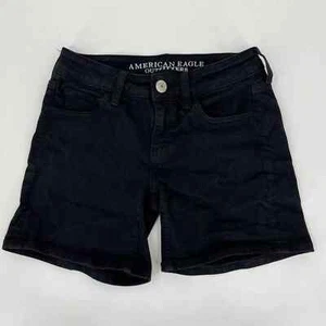 American Eagle Denim Shorts Women's Size 0 Black Midi Cotton Blend Stretch - Picture 1 of 8