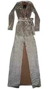 NWT Fashion Nova Dress Silver Drawstring Long Sleeve Brown Lining Size Small NEW - Picture 1 of 12