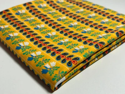 Spectrix Tres Jolie fabric; Yellow with blue, white, & red floral stripe; 3/4yd - Image 1 of 4
