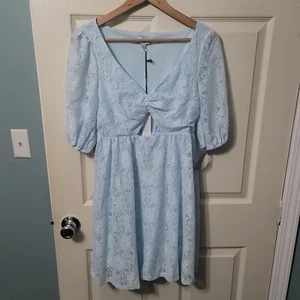 NSR Lt. Blue Puff Half Sleeve Cutout Dress Women's S NWT - Picture 1 of 10