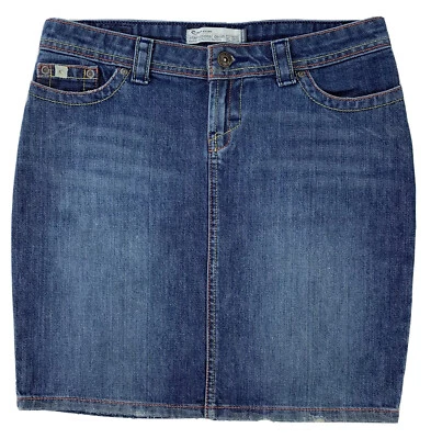 Falda Denim Rip Curl Frente Mosca Medio Lavado Colorido Costuras Abertura Trasera Talla 26 Foto 1 de 4