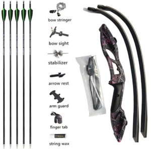 56" Recurve Bow Set 30-50lbs Archery Takedown Carbon Arrows Hunting Target Bow - Picture 1 of 25