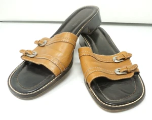 Donald J. Pliner Axis Slip On Slides Buckle Brown Shoes Leather 10M - Picture 1 of 10