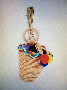 NWT Dolce Gabbana Beach Bag Multi Color Keychain/Ring Leather Raffia in BOX Gift - Picture 1 of 5