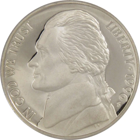 1996 S Jefferson Nickel 5 Cent Piece Choice Proof 5c US Coin Collectible Cover
