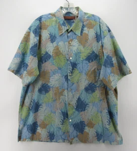 Tori Richard Shirt Men XL Blue Cotton Lawn Hawaiian Honolulu Aloha Camp Leaf USA - Picture 1 of 11