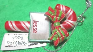 Ornament, Personal Name - JESSE Plaid or Stripe - 3D Candy Cane Bow ReGlued joy! - Picture 1 of 4