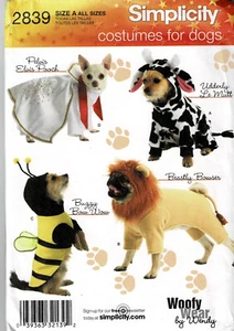 Dog Costumes PATTERN Lion Bumblebee Cow Elvis S-M-L Simplicity 2839 UNCUT - Picture 1 of 2