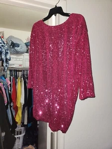 ASOS Design Fushia Pink Sequin Shift Dress Sz 4 Petite - Picture 1 of 5