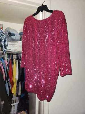 ASOS Design Fushia Pink Sequin Shift Dress Sz 4 Petite - Image 1 of 4