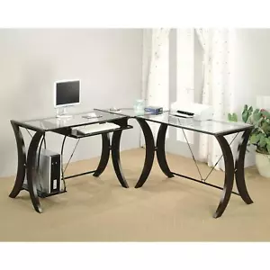 Coaster Monterey 3-piece L-Shape Computer Desk Set Cappuccino and Clear - Picture 1 of 2