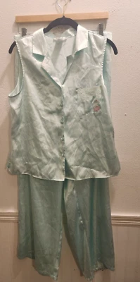 Conjunto de pijama de 2 piezas rosa K para mujer talla L verde satinado sin mangas #6 Foto 1 de 4