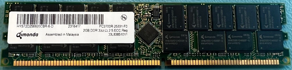 HP A6970A (Qimonda HYS72D256920CBR-6-D) PC2700R 2GB DDR-333 ECC Memory RAM - Image 1 of 1