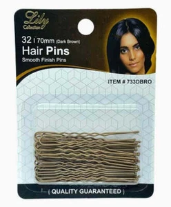 Bellissemo Lily Collection Hair Bun Pins 32pcs 70mm Dark Brown 733DBRO - Picture 1 of 2