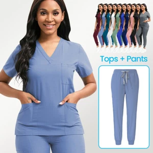 NiaaHinn Uniform Beauty Salon Medical Nurse Women Scrub Set 3-Pocket-Top Jogger - Picture 1 of 107