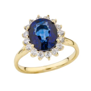 Princess Diana Inspired Halo Engagement Ring with LC Sapphire & Cubic Zirconia - Picture 1 of 4