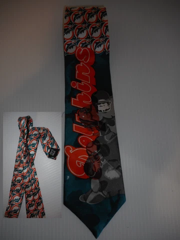 Vtg Miami Dolphin Mens Neck Tie NFL Football Joe Robbie Stadium Superbowl Silk Cover