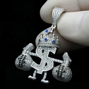 2.50 Ct Round Simulated Diamond Money Dollar Bag Pendant 14k Yellow Gold Plated - Picture 1 of 3