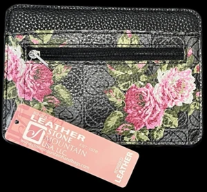 NWT Stone Mountain Hearts Desire Bonded Black Leather Slim Wallet ID Card Holder - Picture 1 of 9