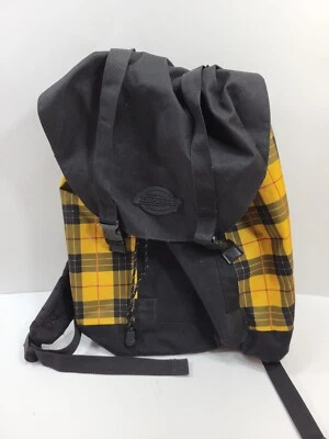 Mochila Dickies Negra Amarilla a Cuadros Solapa Hombro Correa Ajustable Cordón Foto 1 de 4