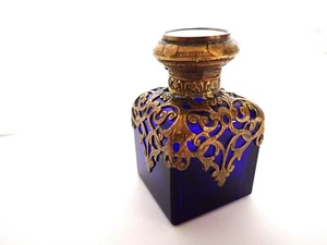 Antiker französischer Palais Royal Glas Parfüm Flakon aus dem 19. Jh. kobaltblau aufklappbar - Bild 1 von 10