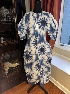 Bassike shibori tie dye puff sleeve GRANDAD dress, COTTON blue & white, US 8 - Picture 1 of 13