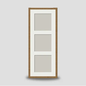 TRIPLE SQUARE PHOTO FRAME OAK STYLE with THREE 5x5 SOFT WHITE MOUNT MULTI AP - Picture 1 of 6