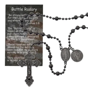 Battle Rosary, Black Plated with Prayer Card Included - Picture 1 of 2