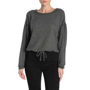 Socialite Damen Front Tie Waffle Knit Sweater Pullover Langarm Grau XS  - Bild 1 von 8