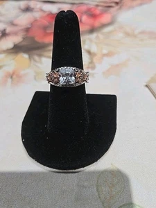 Sterling Silver Princess Cut Cz With Flower Sz 7.75 Sr#99 - Picture 1 of 7