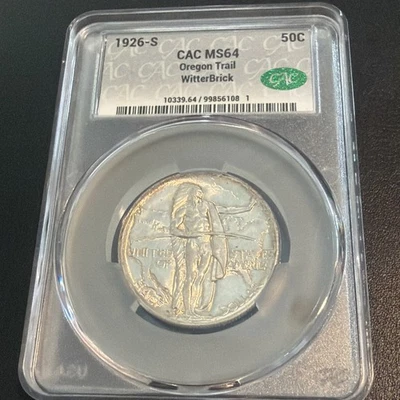 🌟 1926-S Oregon Trail Commemorative Silver Half Dollar CAC MS64 WitterBrick - Image 1 of 4