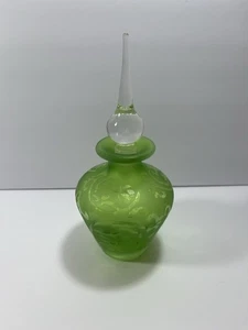 Michael Weems Elise Style Frosted Lime Green Etched Damask Perfume Decanter - Picture 1 of 11
