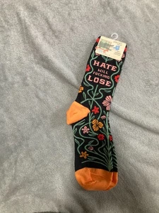 Hate Will **cking  Lose Blue Q socks Mens Crew Sock Size 7-12 - Picture 1 of 2