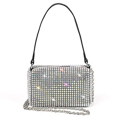 Bolso sin asas de noche con cristales brillantes para mujeres niñas diamantes blancos y coloridos Foto 1 de 4