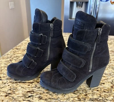 Prada Sport замшевые лодыжки черные ботинки женщин 37,5 платформе, стороны молнии. - Изображение 1 из 4