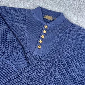 Suéter De Colección Eddie Bauer Para Hombres Grande Azul Grueso Tejido Pesado Henley Fisherman Años 90 - Imagen 1 de 10