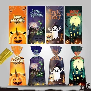 50 PZ Sacchetti Halloween Cellophane Trattamento, Sacchetti di Caramelle Halloween con Cravatte Twist - Foto 1 di 7