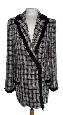 CHAQUETA ELÁSTICA ETRO BEIGE NEGRA GRIS A CUADROS RIBETE SIN FORRO TALLA M Foto 1 de 4