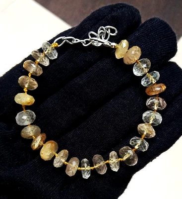Pulsera de cuarzo rutilo dorado natural: pulsera de cuentas rondelle facetadas Foto 1 de 4