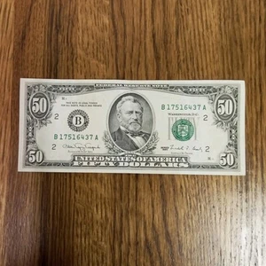 Lightly Circulated Small Head $50 bill Series 1990 Serial No. B75365734A - Picture 1 of 2