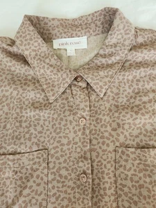 Pink Rose Women's Large Blouse Fall Wardrobe 100% Rayon Leopard Print Tan Flowy - Picture 1 of 12