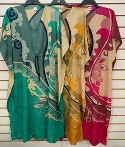 LADIES SUMMER CASUAL FLORAL LONG KAFTAN DRESS BEACH HOLIDAYS LIGHTWEIGHT DRESS - Picture 1 of 2