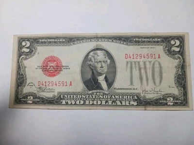 1928 F Red Seal $2.00 Dollar  United States Note  - Nice VF/XF Condition - Image 1 of 4