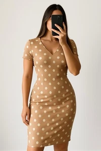 John Lewis Pure Collection 100 % Seide hellbraun gepunktetes Kleid Größe 8 - Bild 1 von 4