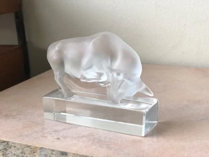 Vintage Mid-Century Frosted Glass Bull Figure Possible French Lalique - As Is - Picture 1 of 17