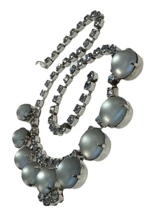 VINTAGE MOONGLOW BLUE CABOCHON RHINESTONE BIB CHOKER NECKLACE 15-17” - Picture 1 of 4