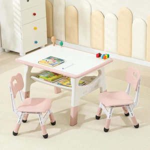 Tavolo e Sedie per Bambini, Tavolo per Bambini Altezza Regolabile e 2 Sedie, Multi-Ac... - Foto 1 di 7