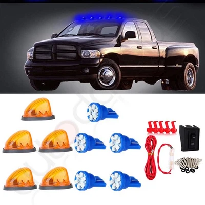 5x Amber Lens Cab Marker Running Lights+ Blue LED Bulb + Wire Pack For Chevy - Image 1 of 4